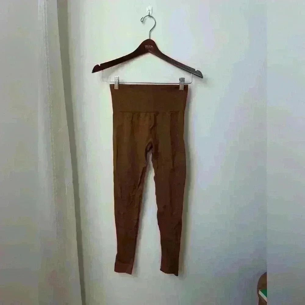 Set active brown seamless leggings size small athletic athleisure minimalistic